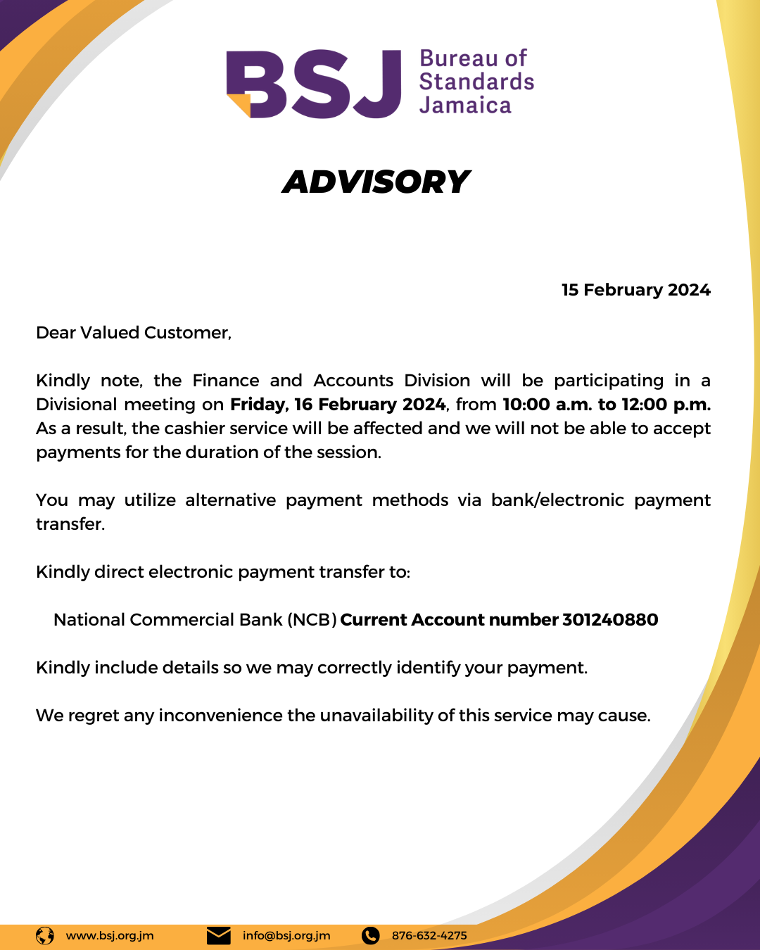 February 2024 Bureau Of Standards Jamaica   Advisory 15 FEB 2024 V3 